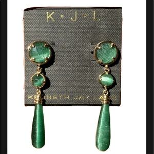 Kenneth Jay Lane KJL Cats Eye Gold Plated Earrings